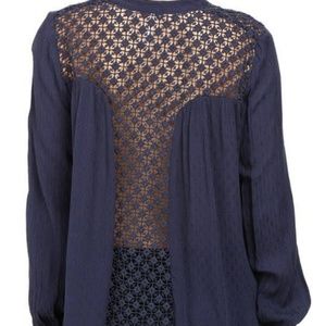 Free People blue long sleeve semi see thru back